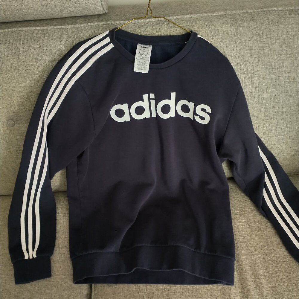 Adidas Men's 3 stripe crewneck pullover sweatshirt Large Dark Blue